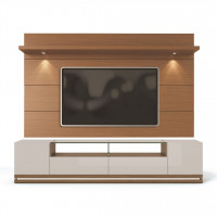 Manhattan Comfort 2-1755482354 Vanderbilt TV Stand and Cabrini 2.2 Floating Wall TV Panel with LED Lights in Off White and Maple Cream